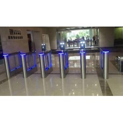 Safe access direct supermarket entrance round pillar turnstile barrier swing gate for pedestrian access
